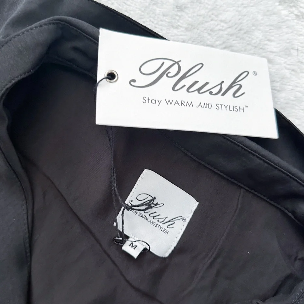 NWT- PLUSH x REVOLVE Black Silky Cropped Pajama Set